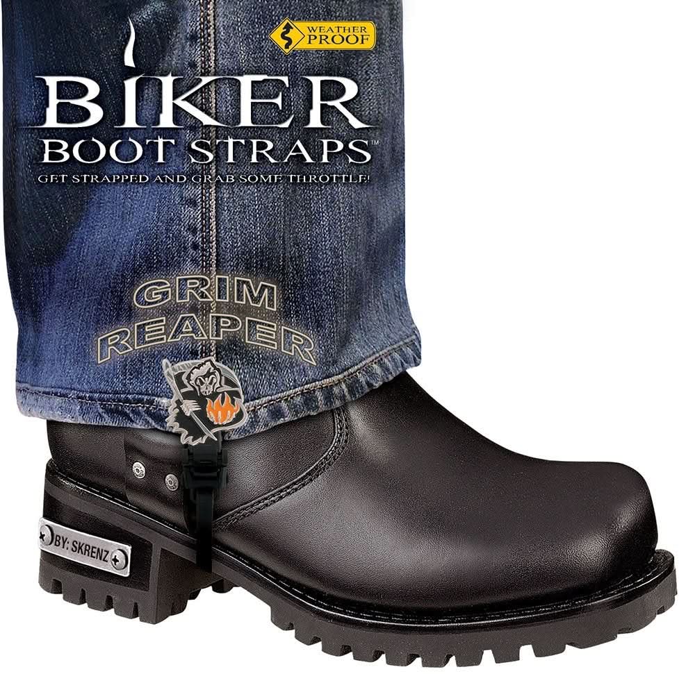 BBS/GR6 Weather Proof- Boot Straps- Grim Reaper- 6 Inch Biker Boot Straps Biker Boot Straps