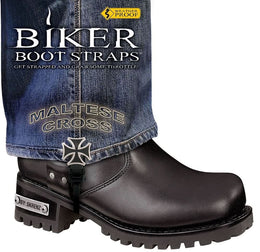 BBS/MC6 Weather Proof- Boot Straps- Maltese Cross- 6 Inch Biker Boot Straps Biker Boot Straps