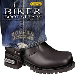BBS/SE6 Weather Proof- Boot Straps- Silver Eagle- 6 Inch Biker Boot Straps Biker Boot Straps