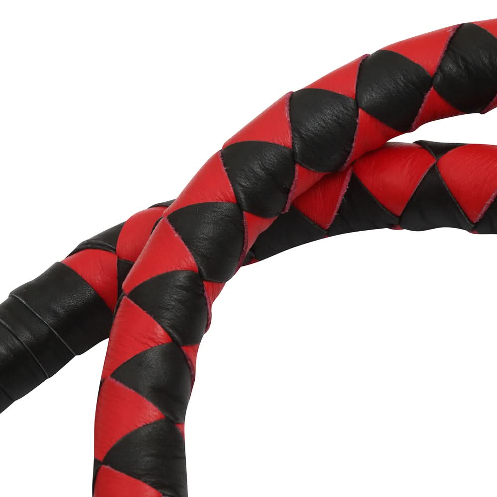 GBW211B Leather Handlebar Fringe - Red/Black w/ White Pool Ball Whips Renegade Classics
