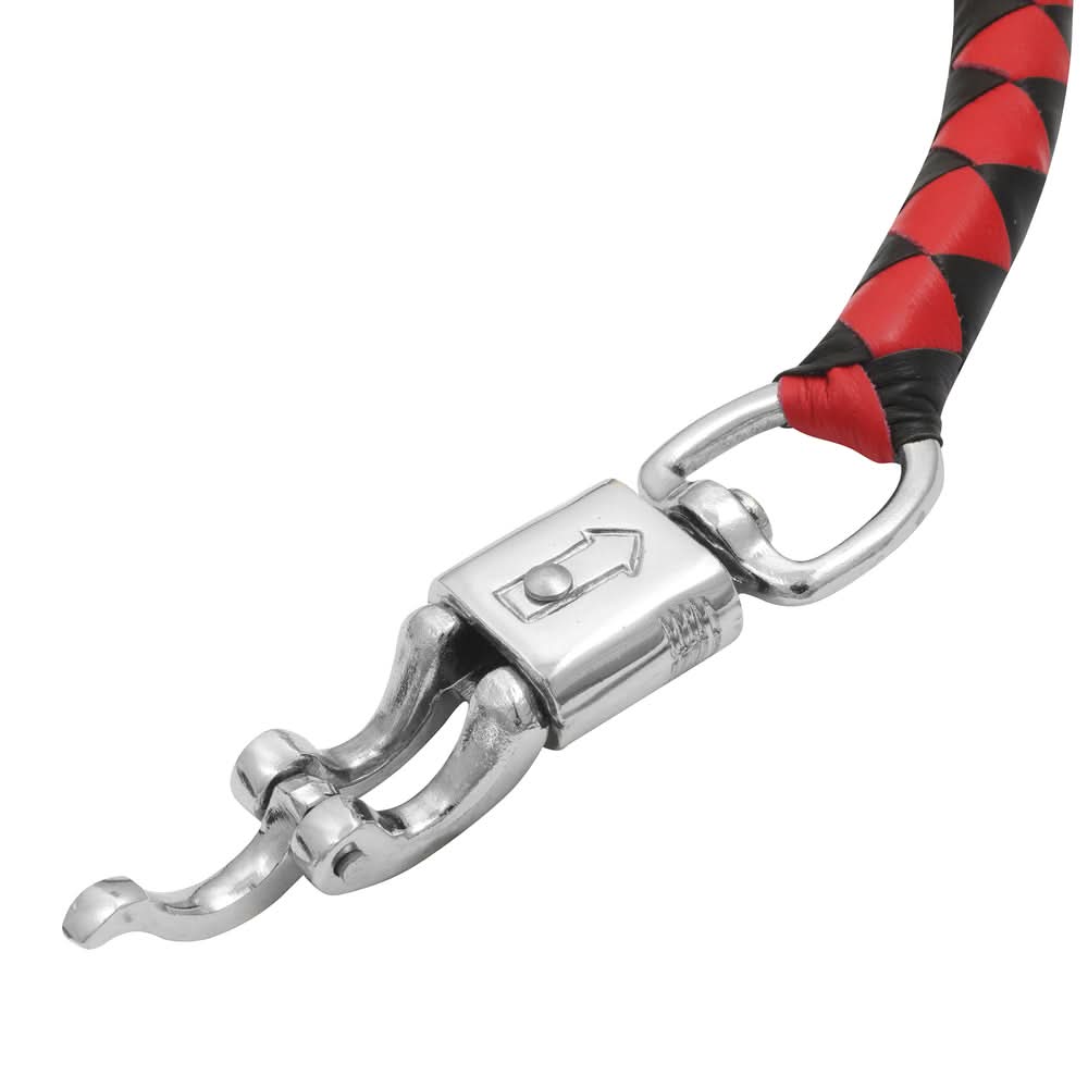 GBW211B Leather Handlebar Fringe - Red/Black w/ White Pool Ball Whips Renegade Classics