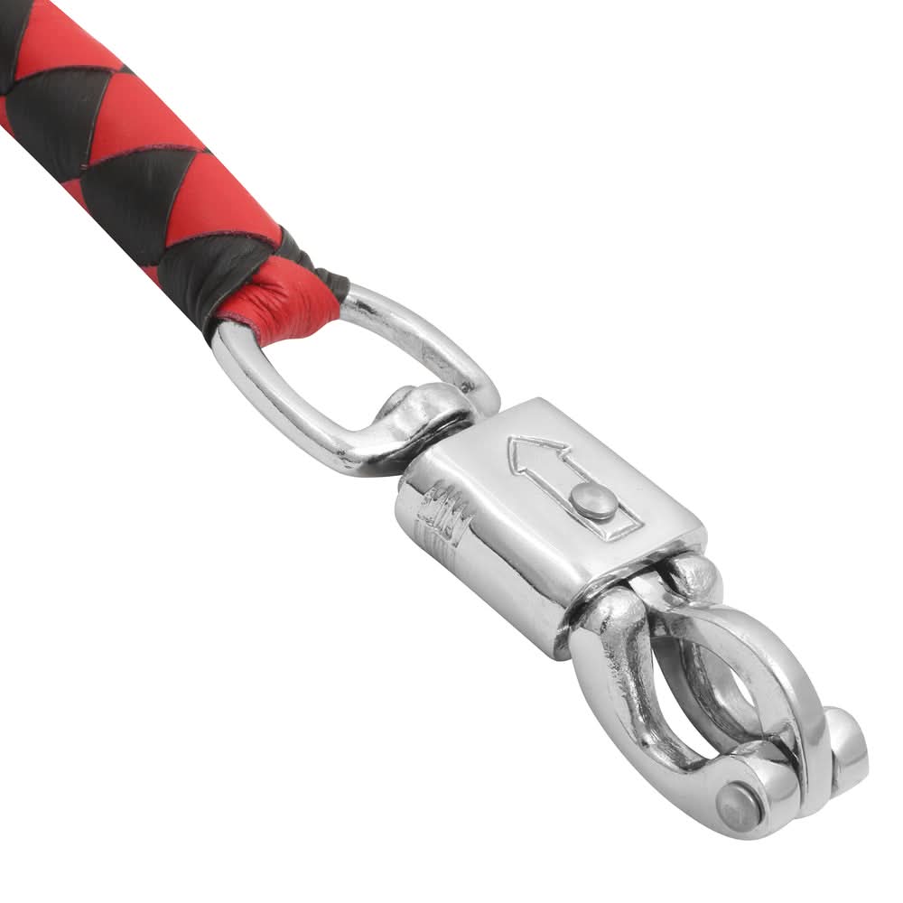 GBW211B Leather Handlebar Fringe - Red/Black w/ White Pool Ball Whips Renegade Classics