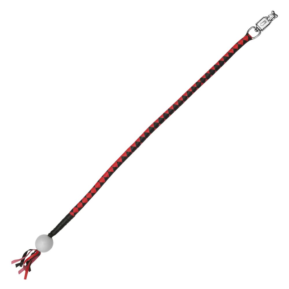 GBW211B Leather Handlebar Fringe - Red/Black w/ White Pool Ball Whips Renegade Classics