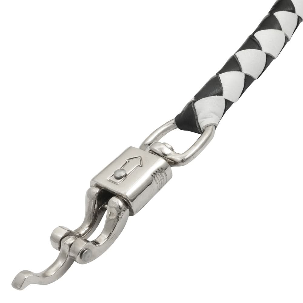 GBW212B Leather Handlebar Fringe - White/Black w/ White Pool Ball Whips Renegade Classics