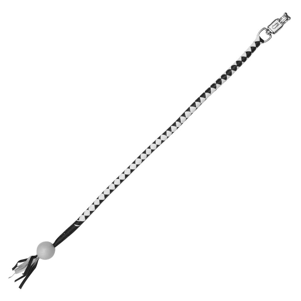 GBW212B Leather Handlebar Fringe - White/Black w/ White Pool Ball Whips Renegade Classics