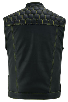 Gold Thread Black Leather Motorcycle Vest Men's Leather Vests Renegade Classics