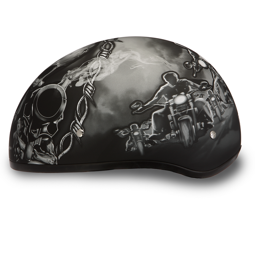 Daytona Helmets D6-G ‘Skull Cap’ with Skull and Guns Half Face Helmet Black Helmets Daytona Helmets