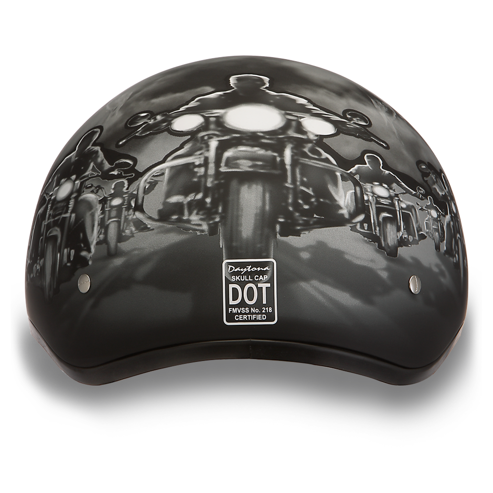 Daytona Helmets D6-G ‘Skull Cap’ with Skull and Guns Half Face Helmet Black Helmets Daytona Helmets