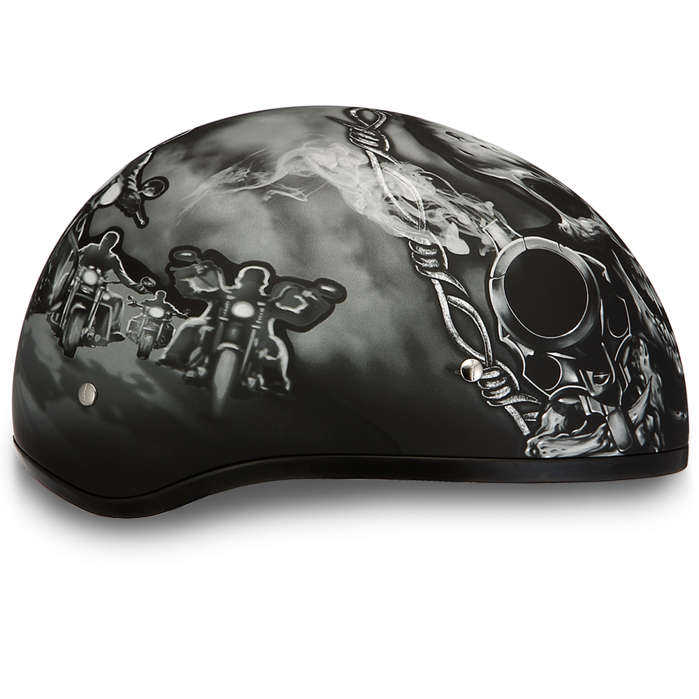 Daytona Helmets D6-G ‘Skull Cap’ with Skull and Guns Half Face Helmet Black Helmets Daytona Helmets