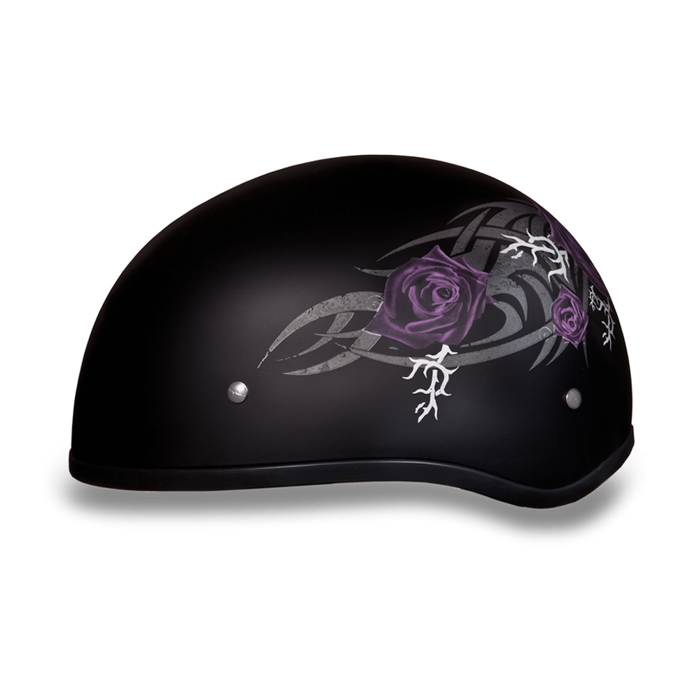 DOT Approved Daytona Skull Cap Motorcycle Half Face Helmet – Purple Rose Helmets Daytona Helmets