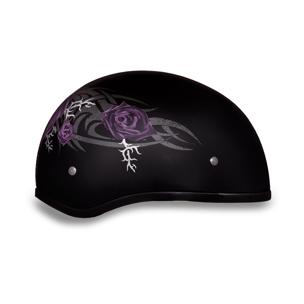 DOT Approved Daytona Skull Cap Motorcycle Half Face Helmet – Purple Rose Helmets Daytona Helmets