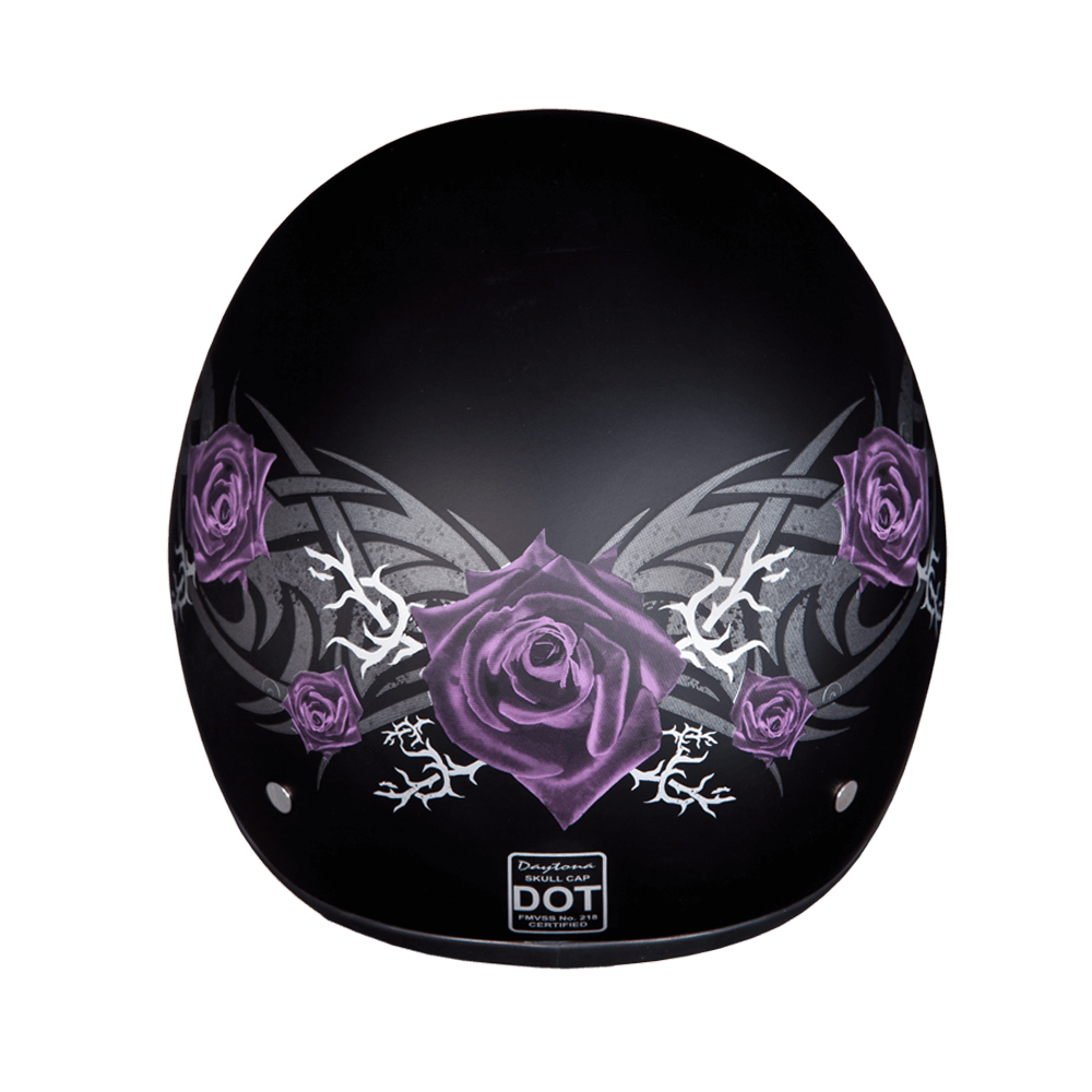 DOT Approved Daytona Skull Cap Motorcycle Half Face Helmet – Purple Rose Helmets Daytona Helmets