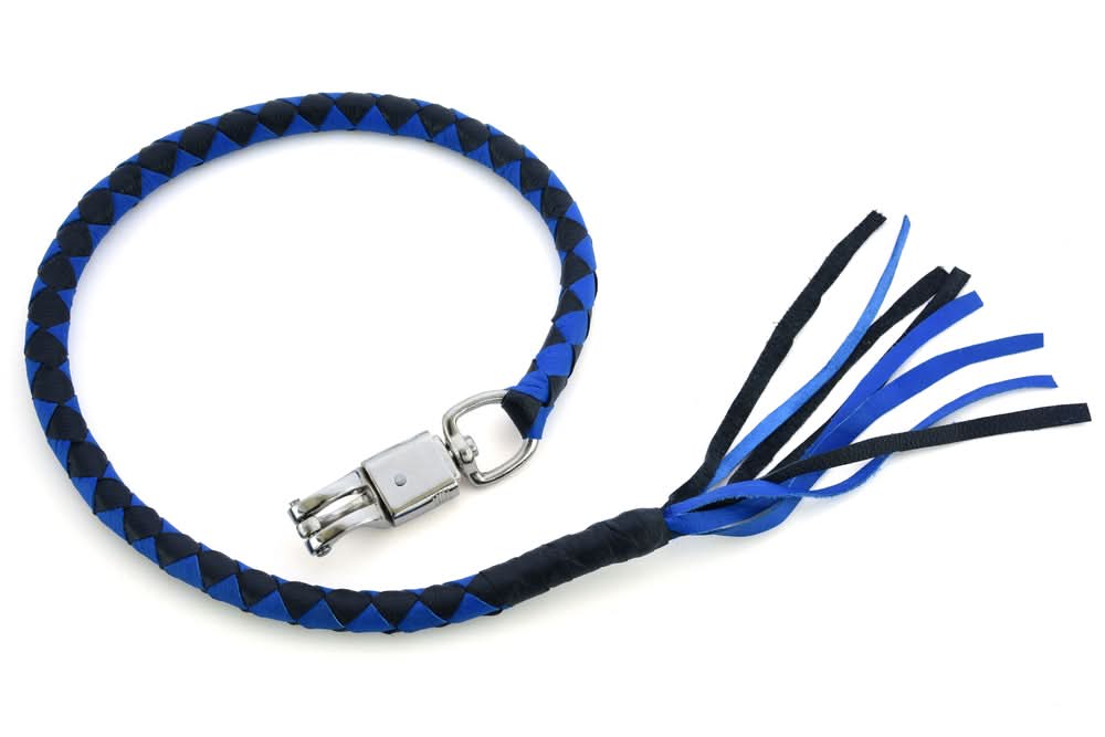 GBW205 Leather Handlebar Fringe - Blue/Black Whips Renegade Classics
