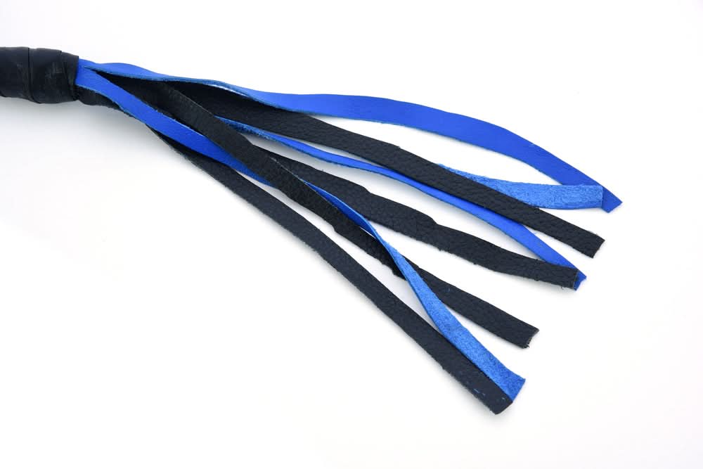 GBW205 Leather Handlebar Fringe - Blue/Black Whips Renegade Classics
