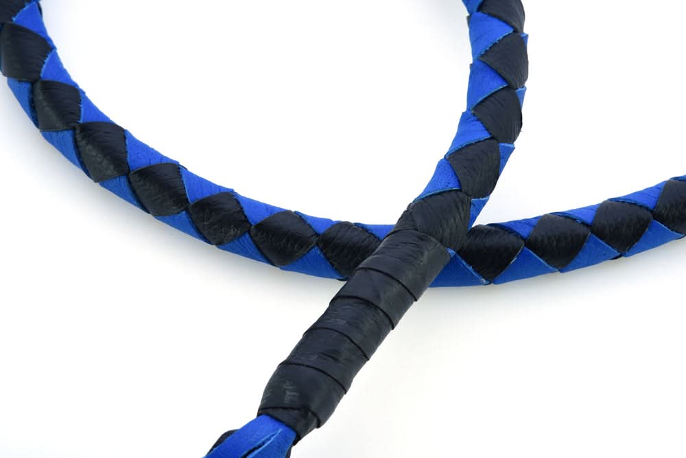 GBW205 Leather Handlebar Fringe - Blue/Black Whips Renegade Classics