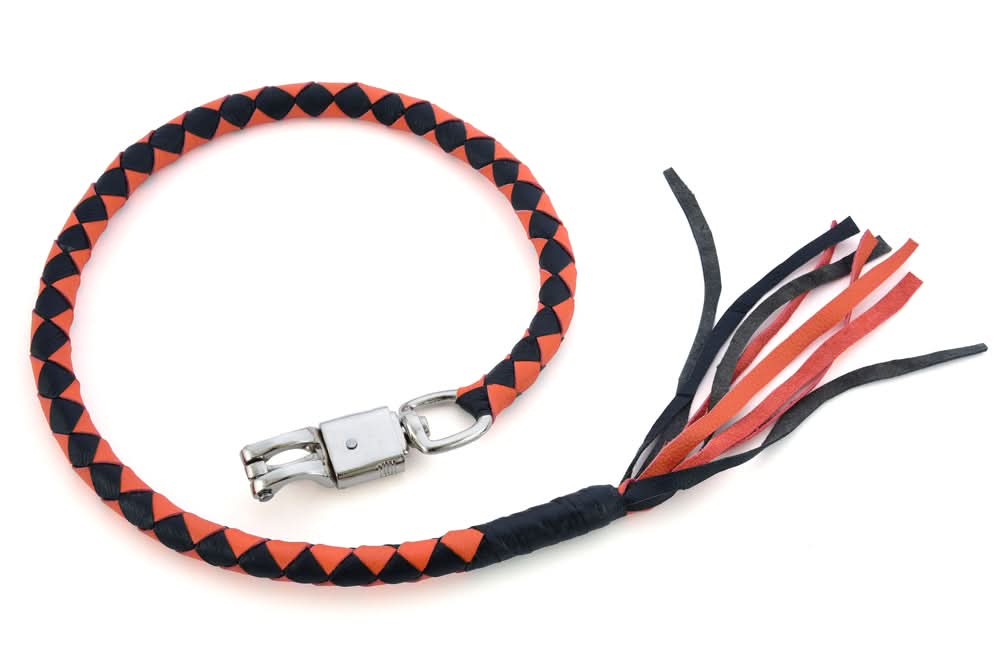 GBW202 Leather Handlebar Fringe - Orange/Black Whips Renegade Classics