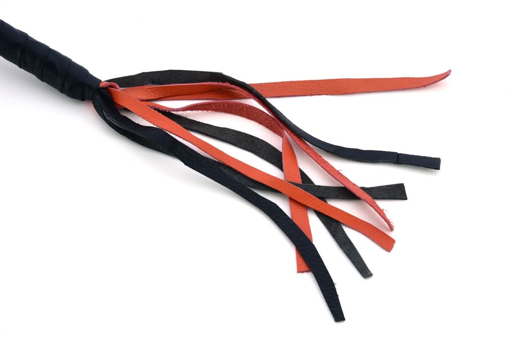 GBW202 Leather Handlebar Fringe - Orange/Black Whips Renegade Classics