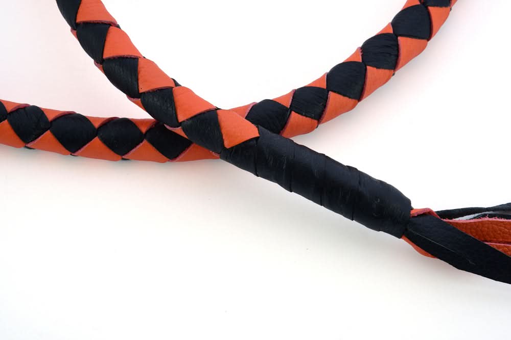GBW202 Leather Handlebar Fringe - Orange/Black Whips Renegade Classics
