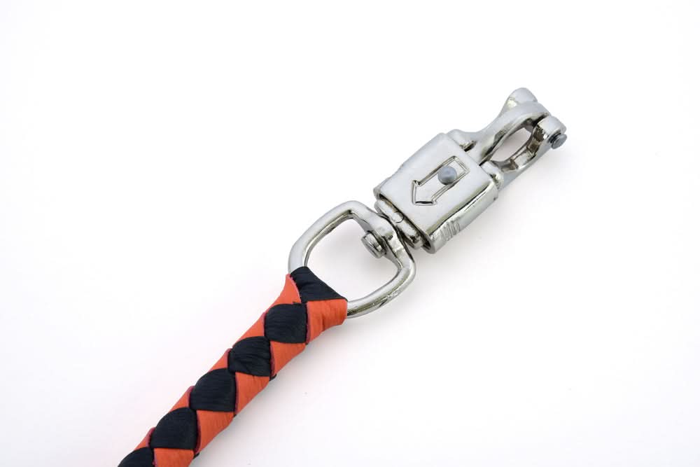 GBW202 Leather Handlebar Fringe - Orange/Black Whips Renegade Classics