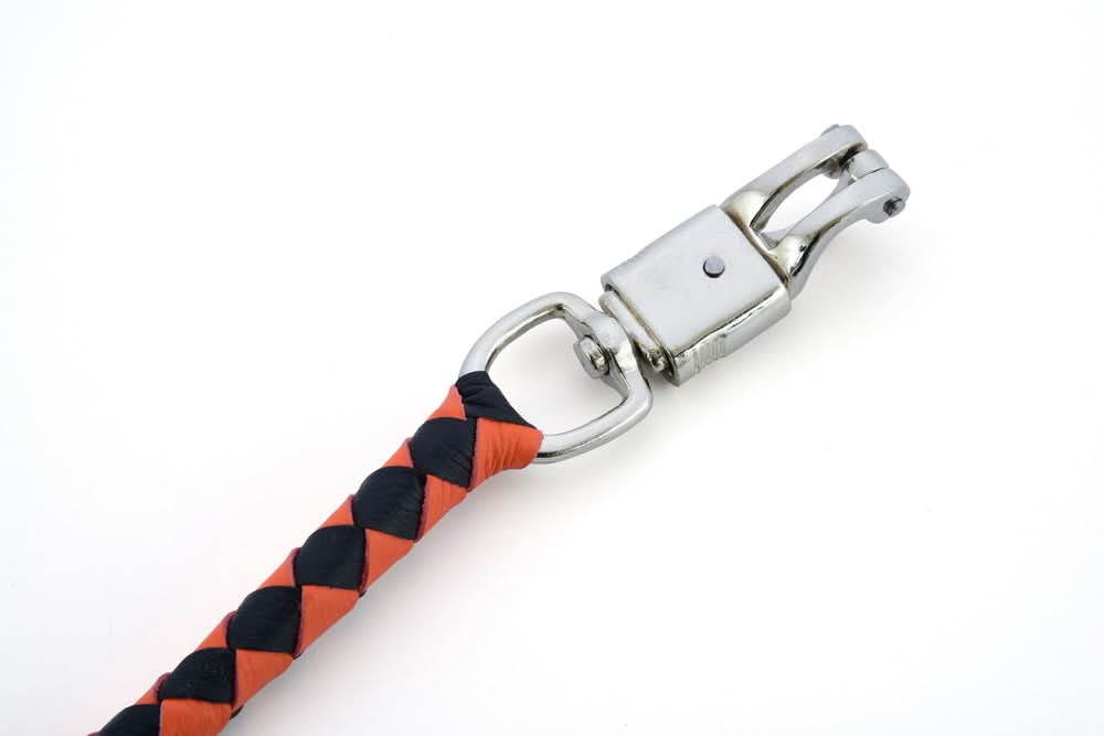 GBW202 Leather Handlebar Fringe - Orange/Black Whips Renegade Classics