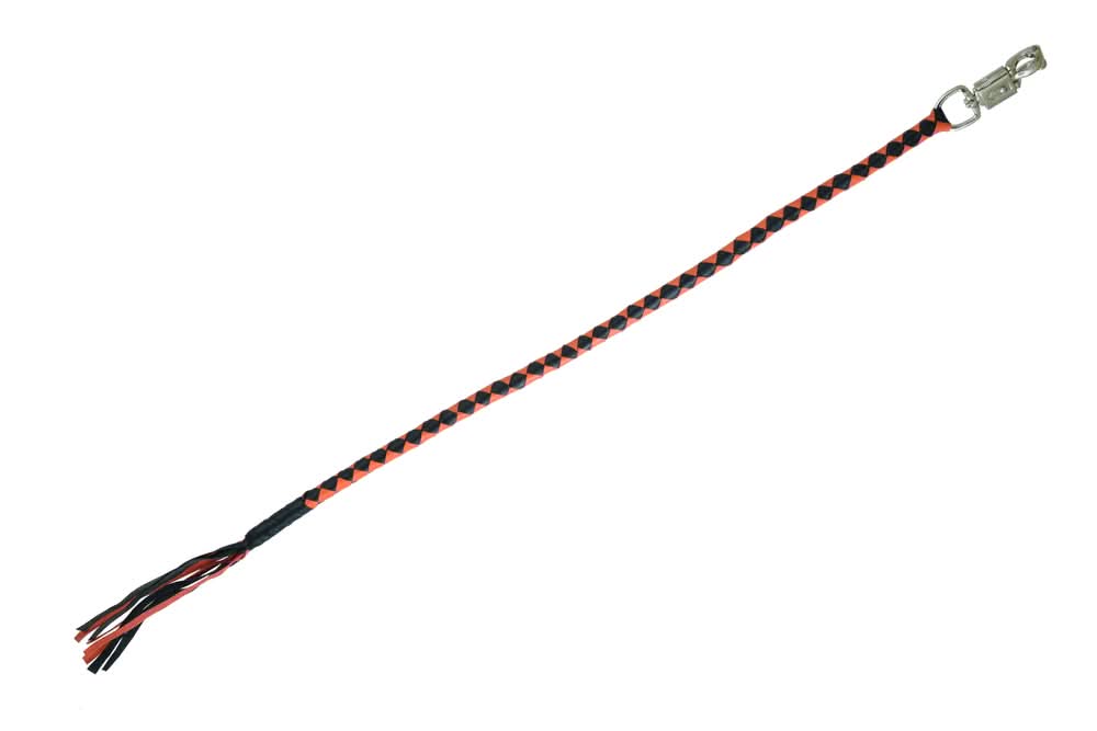 GBW202 Leather Handlebar Fringe - Orange/Black Whips Renegade Classics