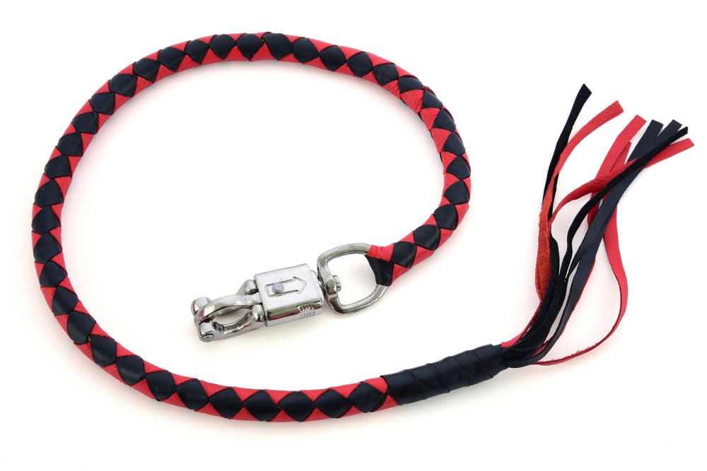GBW203 Leather Handlebar Fringe - Red/Black Whips Renegade Classics