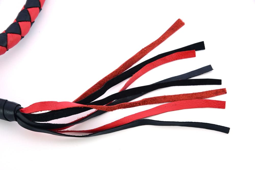 GBW203 Leather Handlebar Fringe - Red/Black Whips Renegade Classics