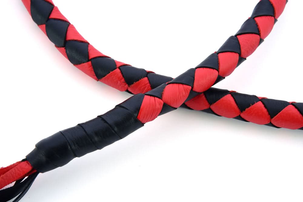 GBW203 Leather Handlebar Fringe - Red/Black Whips Renegade Classics