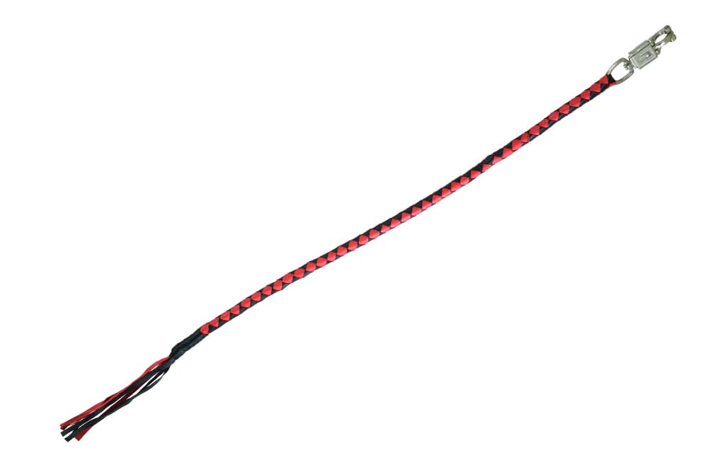 GBW203 Leather Handlebar Fringe - Red/Black Whips Renegade Classics